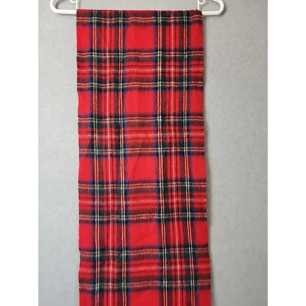 Vintage James Pringle Weavers 100% Wool Red Plaid Scarf 65x12 One Size